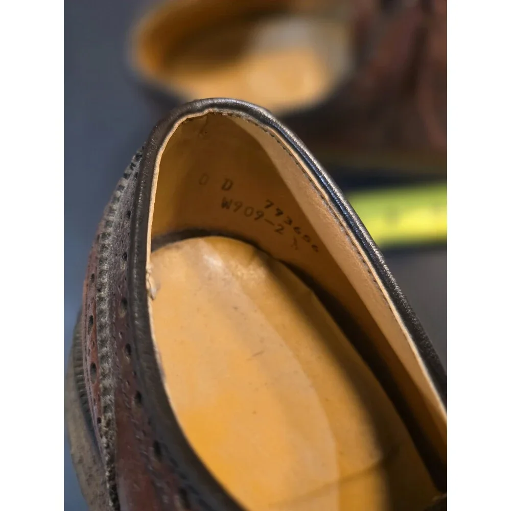 Vintage Hanover Imperial Brown Pebbled Leather Cap Toe Brogue Oxfords 10D W909-2